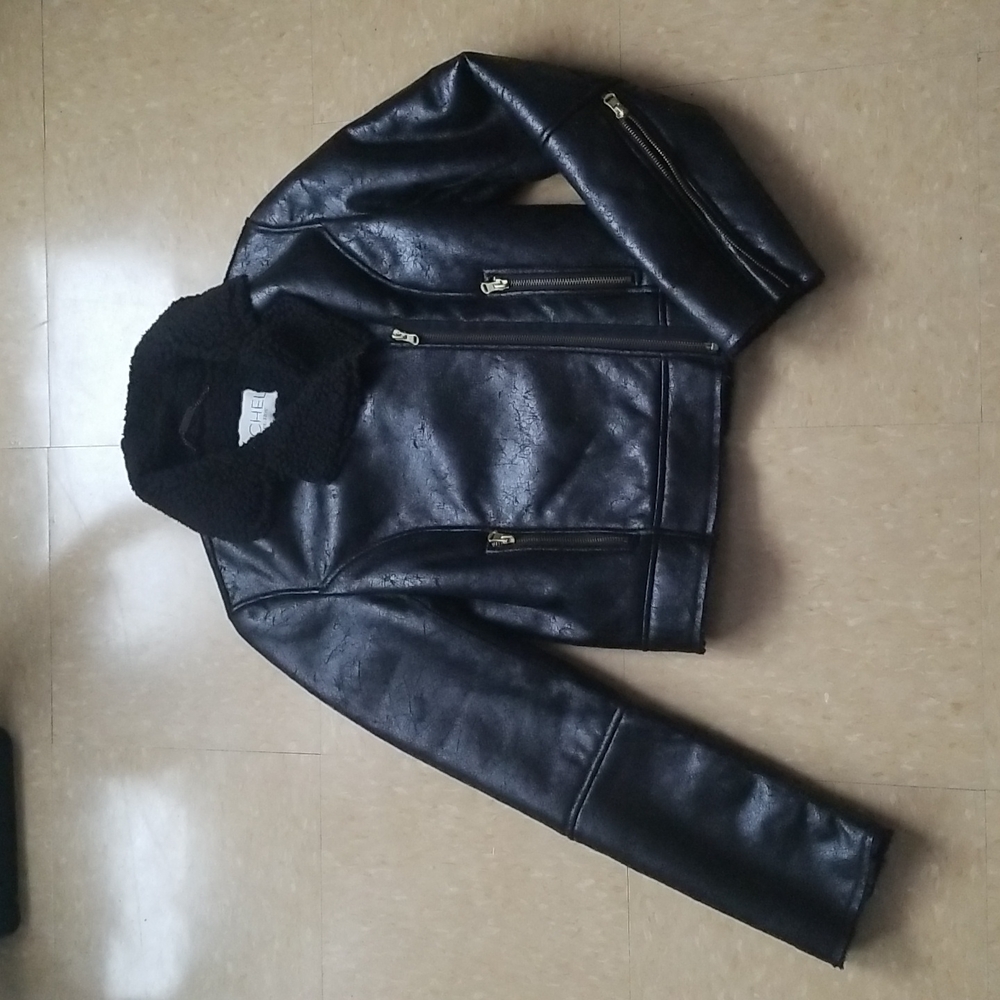 Faux Leather/ Shearling Moto Jacket